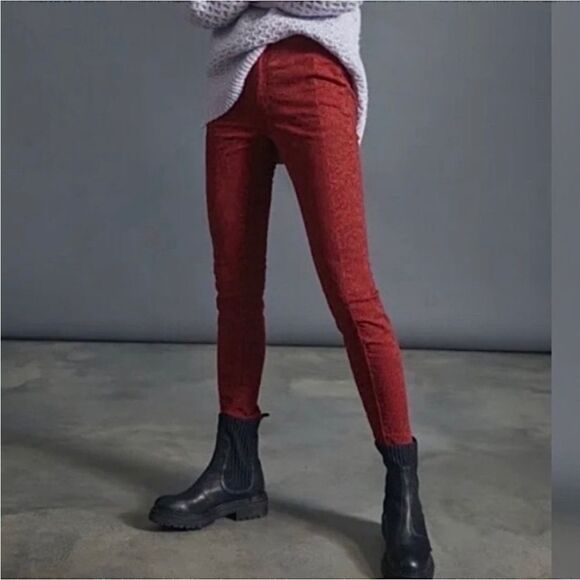 Anthropologie Pilcro Flocked High-Rise Red Denim Leggings Women's Sz. 26 NWT - Picture 1 of 16